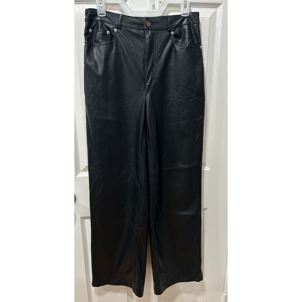 Urban Outfitters Vegan Leather High Rise Wide Leg Pants Black Size 28